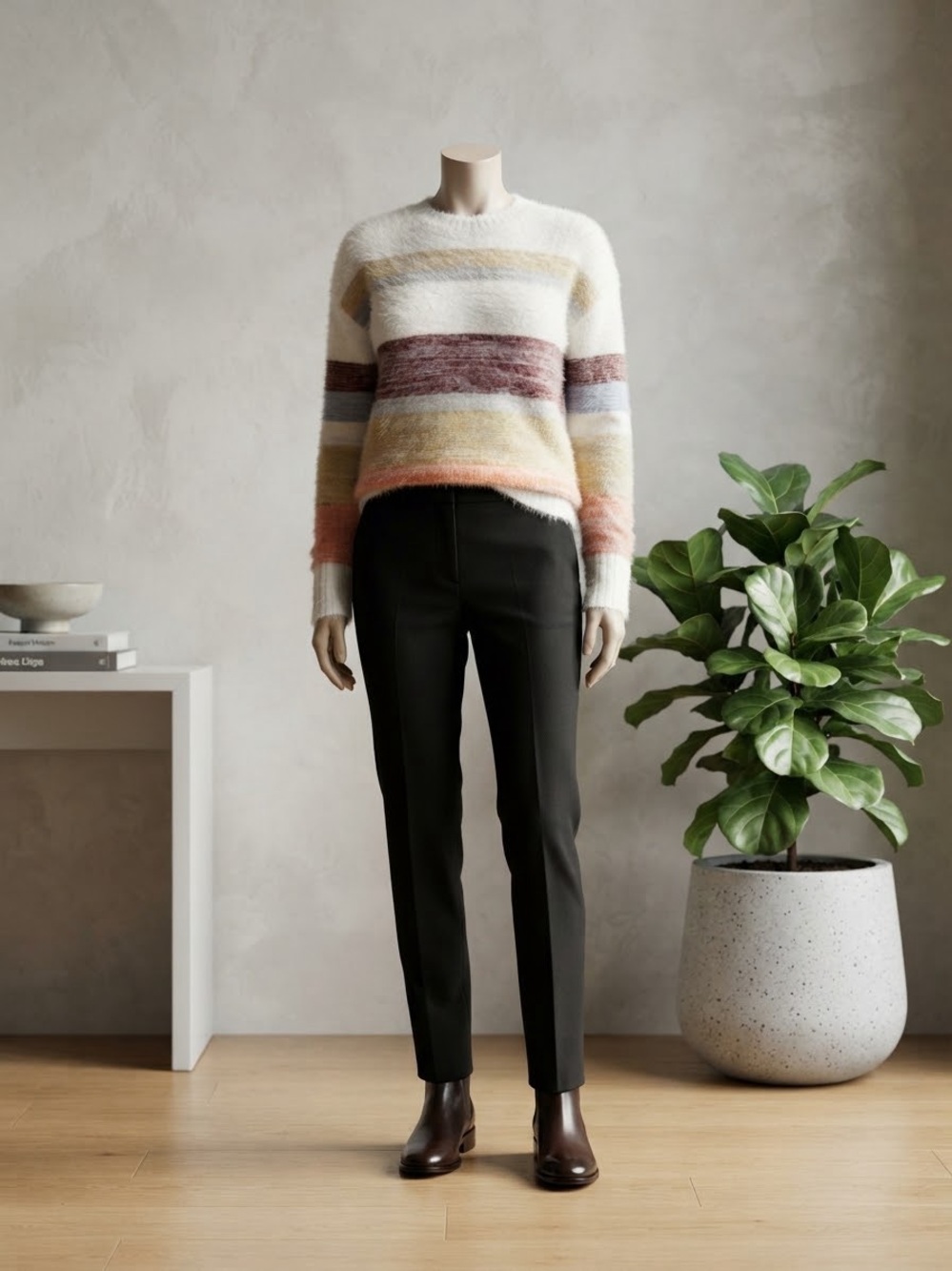 Staccato Multicolor Striped Fuzzy Turtleneck Sweater